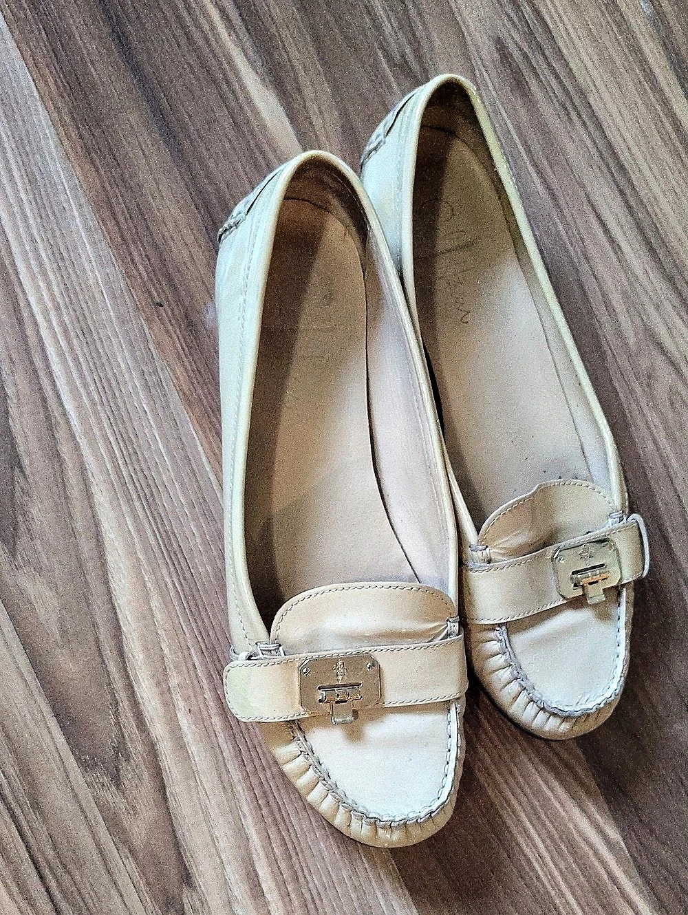 Cole Haan Jo Moc Toe Buckle Loafers Beige